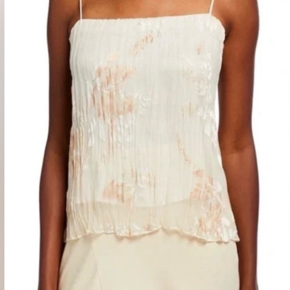 VINCE BURNOUT FLORAL CAMI SILK TOP NWT- SIZE LARGE- PEACH, CREAM COLOR RET-225
